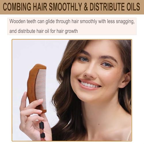 Wooden Labor Comb with Wrist Strap for Pain Relief & Hair Growth