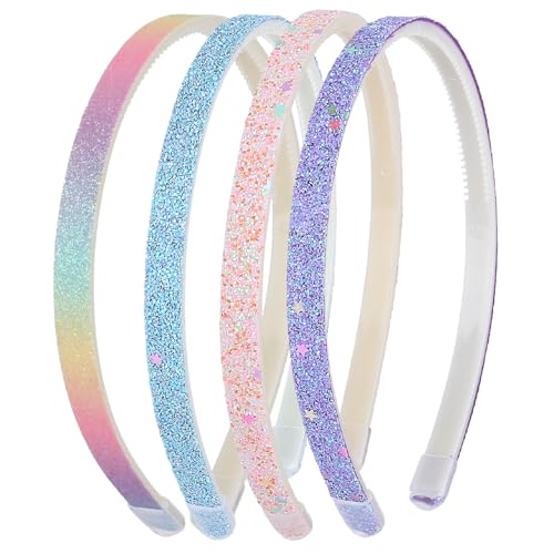 Glitter Headband Set for Girls - 4 Non-Slip Rainbow Hairbands