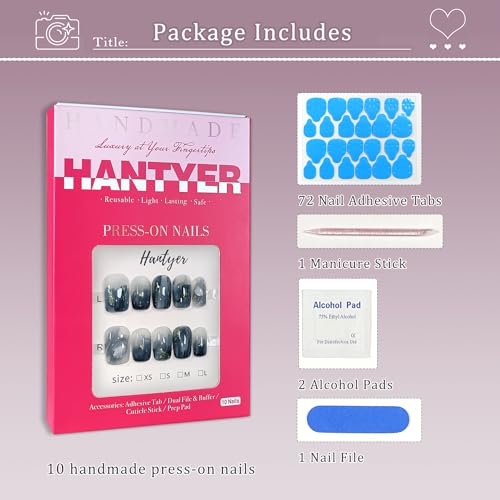 Hantyer Blue Ocean Wave Press on Nails, Short Square 3D Gel False Nails