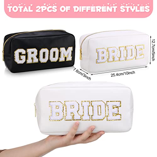 Oudain Bride and Groom Makeup Bag Set - 2 Pcs PU Leather Travel Pouch