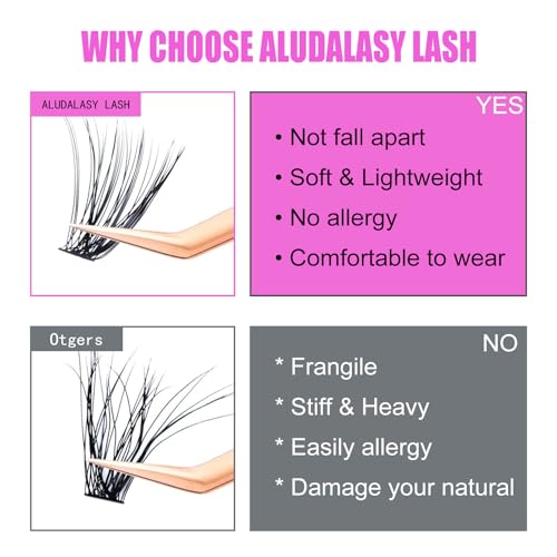 ALUDALASY 280pcs Fluffy Lash Clusters Kit with Waterproof Adhesive & Tweezers