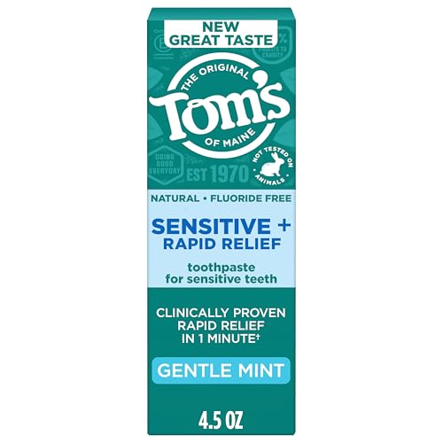 Tom's of Maine Rapid Relief Sensitive Toothpaste, 4.5 oz - Fluoride Free Gentle Mint