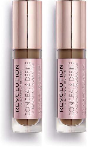 Revolution Conceal & Define Full Coverage Concealer, Shade C16, 2 Pack