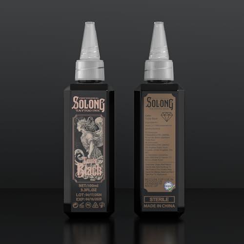 Solong Premium Black Tattoo Ink 100ml - 2 Pack Professional Pigment
