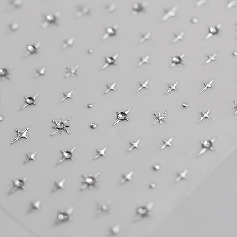 Self-Adhesive Silver Star Nail Decals - 5D Rhinestone Stickers