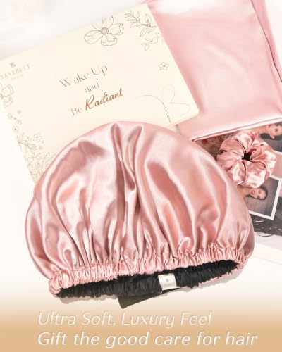 YANIBEST Adjustable Double Layer Satin Bonnet for Curly Hair - Blush Pink