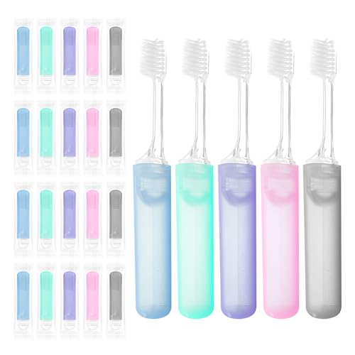 Kocpudu Travel Toothbrush Set - 20-Pack Mini Foldable, Hygienic & Colorful