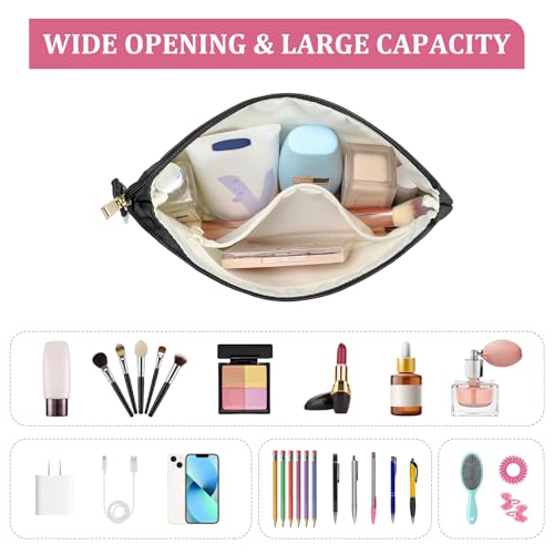 Leather Makeup Bag for Purse - Compact Cosmetic Organizer, Travel Friendly