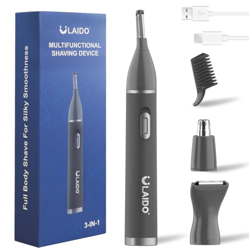 Nose Hair Trimmer for Men, Painless 3 in 1 Grooming Kit for Nose, Ear, Eyebrow & Body Hair, Rechargeable No Pull No Snag Trimming with 3 Waterproof Replacement Heads, Easy Cleansing