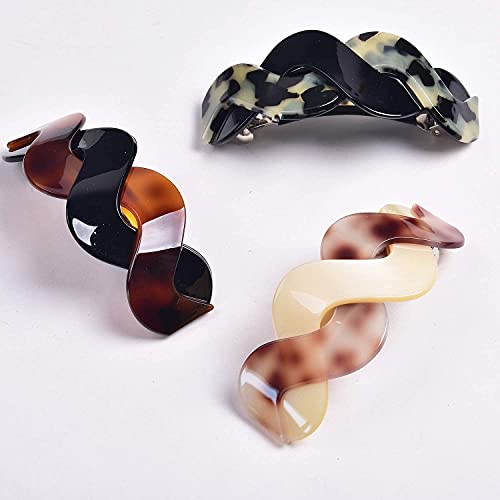Large French Hair Barrettes for Thick Hair – 3-Pack Marble Swirl Clips