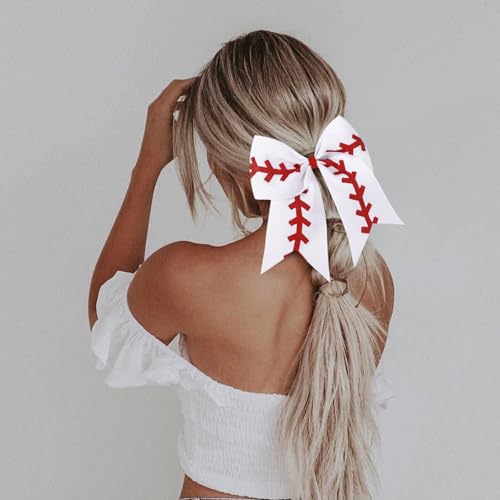 YHXX White Cheer Bows 8-Inch Large Baseball Hair Ties for Cheerleading — 20 Pack