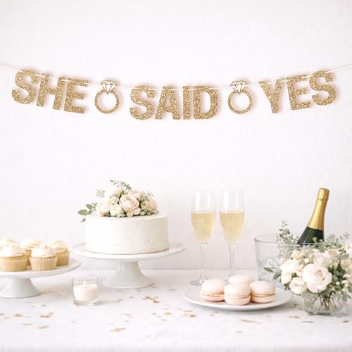 Gold Glitter She Said Yes Banner - Pre-Strung Engagement Decor