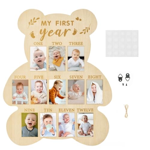 Wooden Photo Board for Baby's First Year Milestones - 12 Monthly Picture Frame