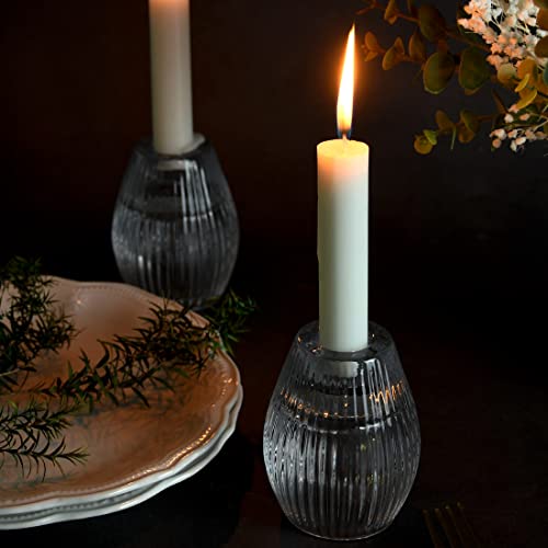 Ribbed Glass Candle Holders Set of 2 - Tealight & Taper Holders