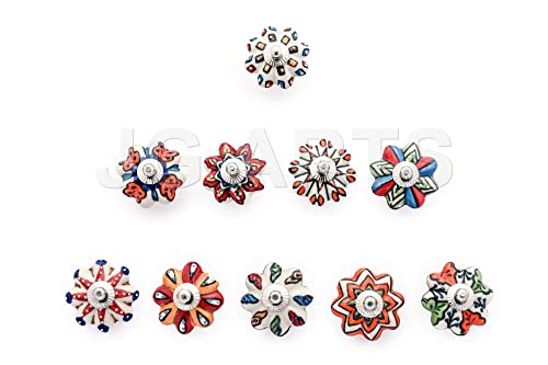 Set of 10 Vintage Ceramic Cabinet Knobs with Chrome Hardware