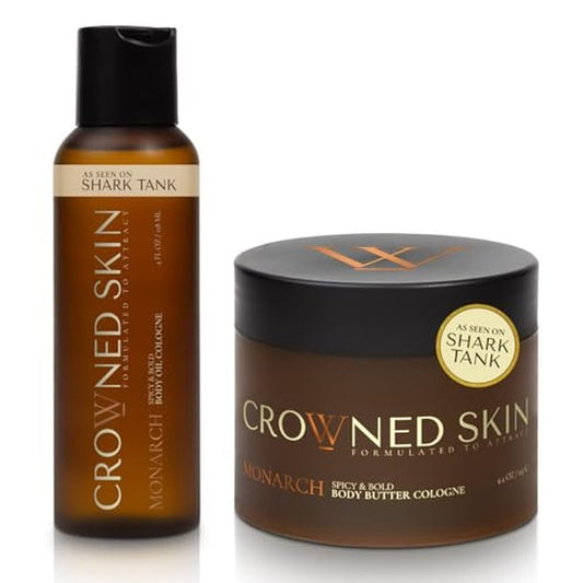 Crowned Skin Monarch Body Butter Cologne and Body Oil Cologne Bundle | As Seen On Shark Tank | Skin Care Set with White Musk & Cedarwood Scent | Natural Shea & Mango Butters | All-Day Fragrance
