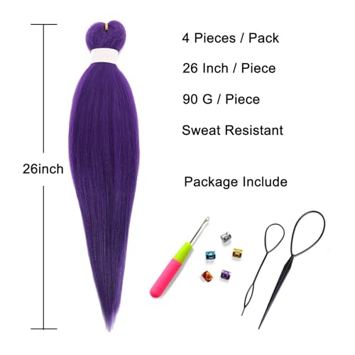 Blissource 26in Purple Pre-Stretched Braiding Hair Extensions • 4 Packs