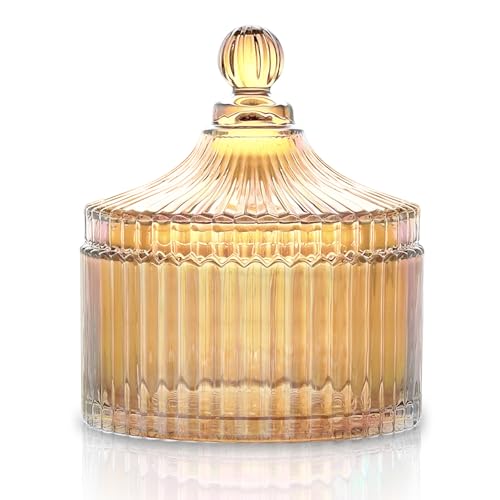 Amber Glass Jewelry Jar with Lid - Decorative Storage Dish