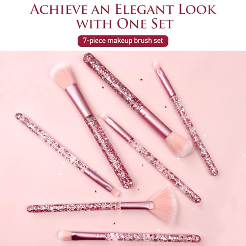 7-Piece Pink Unicorn Makeup Brush Set with Glitter Accents