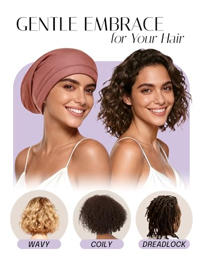 OLESILK Medium Brown Red 100% Mulberry Silk Sleep Bonnet for Curly Hair