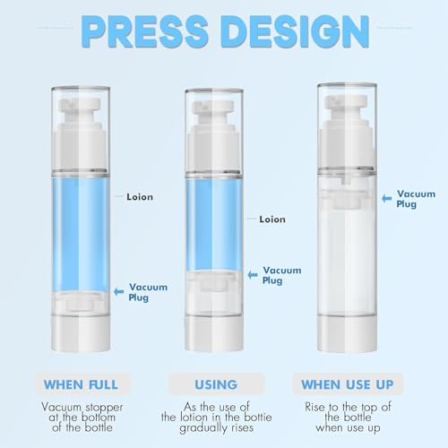 GIVITASOT 3-Pack Clear Airless Pump Bottles - 0.5OZ Travel Cosmetic Dispensers