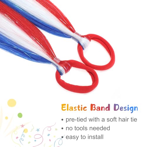 Colored Hair Extensions - Red White Blue 20 Inch Ponytail (Pack of 2)