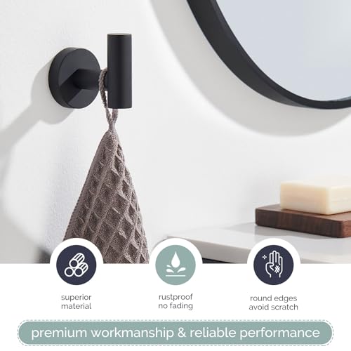 Matte Black Towel Hook - Rustproof 304 Stainless Steel Robe Holder