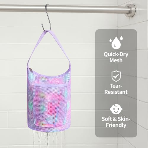 BrainyBees Kids Mesh Shower Caddy - Small Purple Mermaid Toiletry Bag