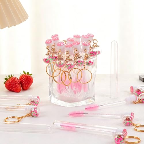 Rose Pink Disposable Mascara Wands Set 48 pcs with Eyebrow Spoolies, Travel-Ready