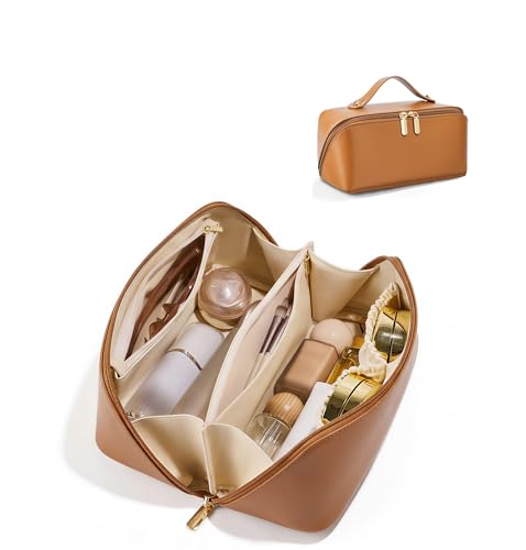 ALEXTINA Travel Makeup Bag, Large Waterproof Vegan Leather Cosmetic Organizer