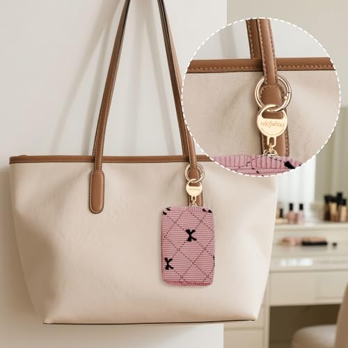 Playexen Light Pink Bow Tie Corduroy Mini Makeup Bag for Purse, Travel & Gift