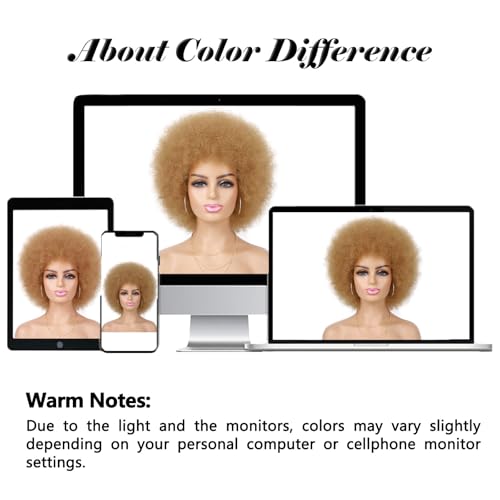 G&T Wig 70s Afro Puff Wig for Black Women - Brown Blonde Natural Looking Cosplay & Party Wig