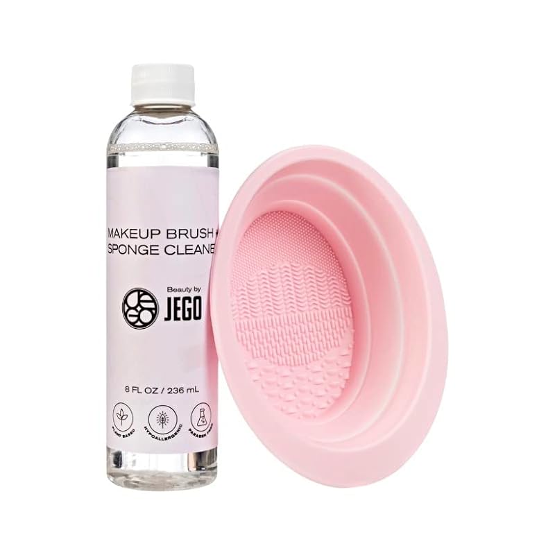 JEGO Makeup Brush Cleaner Solution - 8 Oz with Sponge & Bowl, Hypoallergenic & Plant-Based