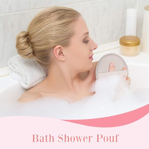 Boao 6 Pcs Exfoliating Shower Puffs Mesh Bath Sponges in Khaki Dark Brown Beige