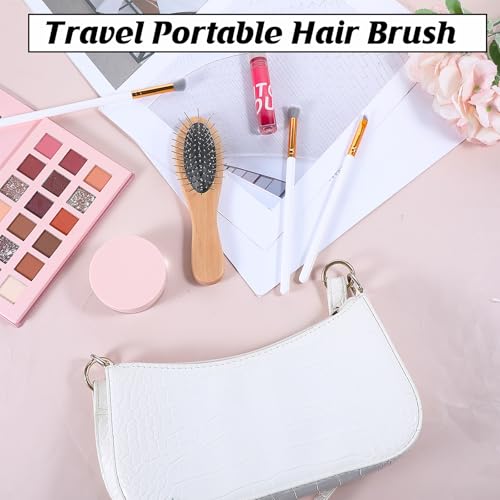 Portable Bamboo Hair Brush with Steel Bristles for Detangling