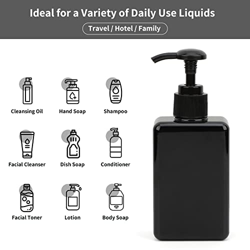 Segbeauty 4pcs Black Small Lotion Dispenser Set - 200ml Refillable Shampoo Pump Bottles with Waterproof Labels