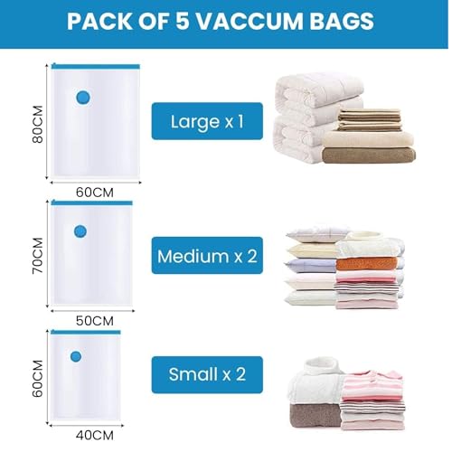 Vacuum Storage Bags with Hand Pump – 5 Pack for Clothes & Bedding