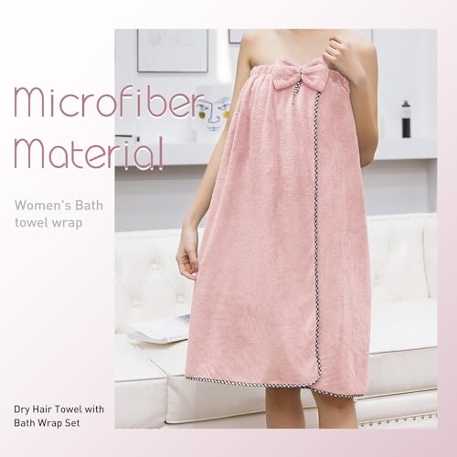 KOIKEY Pink Microfiber Bath Towel Wrap with Hair Towel