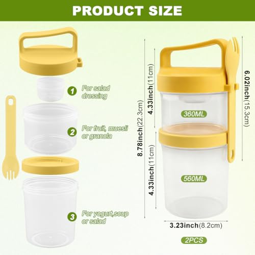 Overnight Oats Containers - 2 Pack with Lids & Spoons, 31 oz Dual-Layer Yogurt Cups