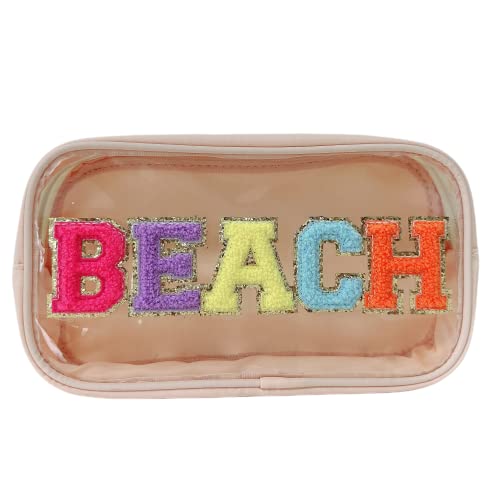 Clear Chenille Letter Makeup Bag - Waterproof Beach Pouch for Travel