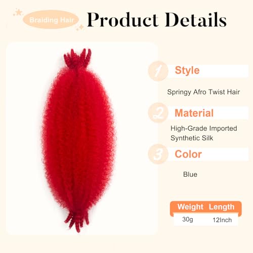 Sunsmilely 12-Inch Afro Twist Hair 8 Bundles Pre-Fluffed Spring Marley Braiding