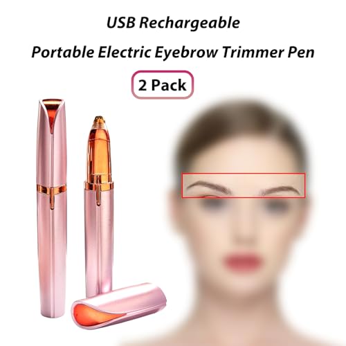 LiXiongBao 2 Pack USB Rechargeable Portable Electric Eyebrow Trimmer Pen for Women,Painless Precision Eyebrow Hair Remover, Safe Eyebrow Shaver Razor Tool for face Leg Lip Armpit Hand(Rose Gold)