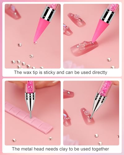 Pink Rhinestone Picker Tool Set with Extra Wax Tips & Tweezers - Difenni