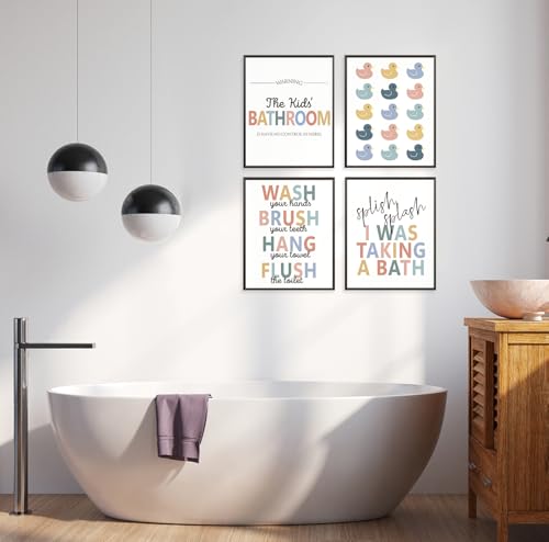 Rubber Duck Kids Bathroom Wall Art Set - 4 Prints (8x10 Unframed)