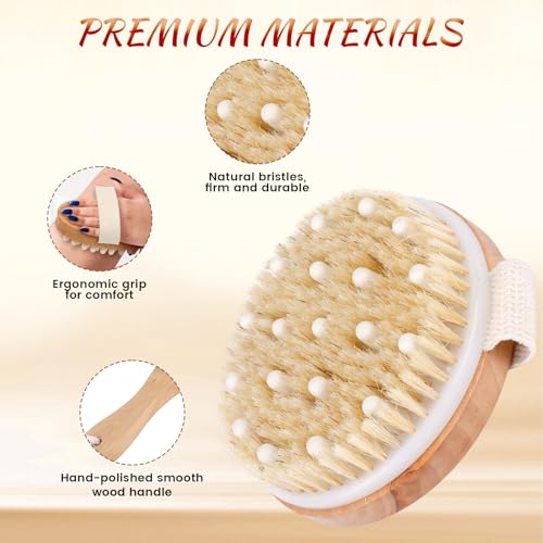 Natural Boar Bristle Dry Brush Set for Exfoliating Skin Care
