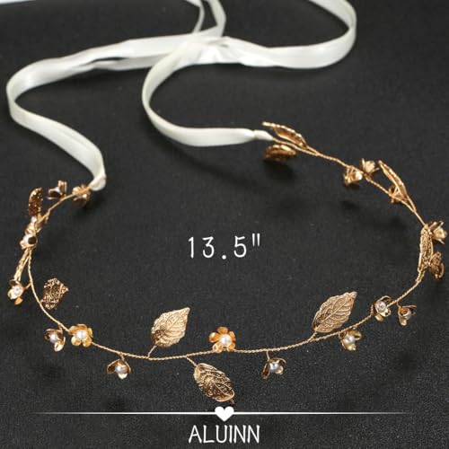 ALUINN Gold Bridal Hair Vine with Pearl & Flower Accents