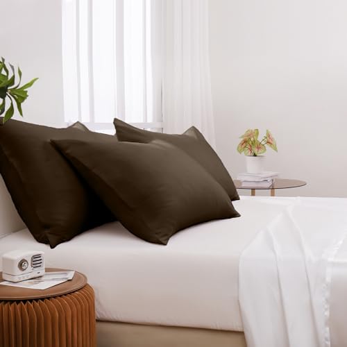 Queen Pillowcases Set of 4 - 20x30 Soft Microfiber with Envelope Closure, Brown