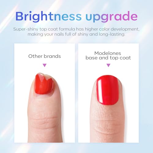 modelones Gel Top Coat, 15 ml 2026 Upgrade Super Shiny Base and Top Coat Set, Soak Off Nail Lamp Acid Free No Wipe Clear Base Top Gel Nail Polish