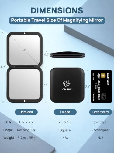 OMIRO Black Compact Mirror with 30X Magnification, 3.5-Inch Travel Makeup Mirror