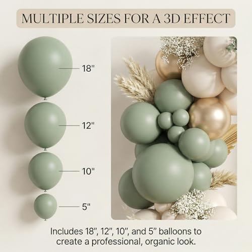 122Pcs Sage Green Cream Gold Balloon Arch Kit for Party Decor